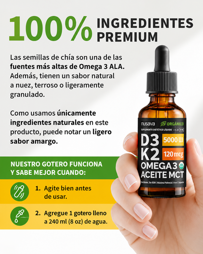 Gotas de vitamina D3 K2 con aceite MCT y Omega 3