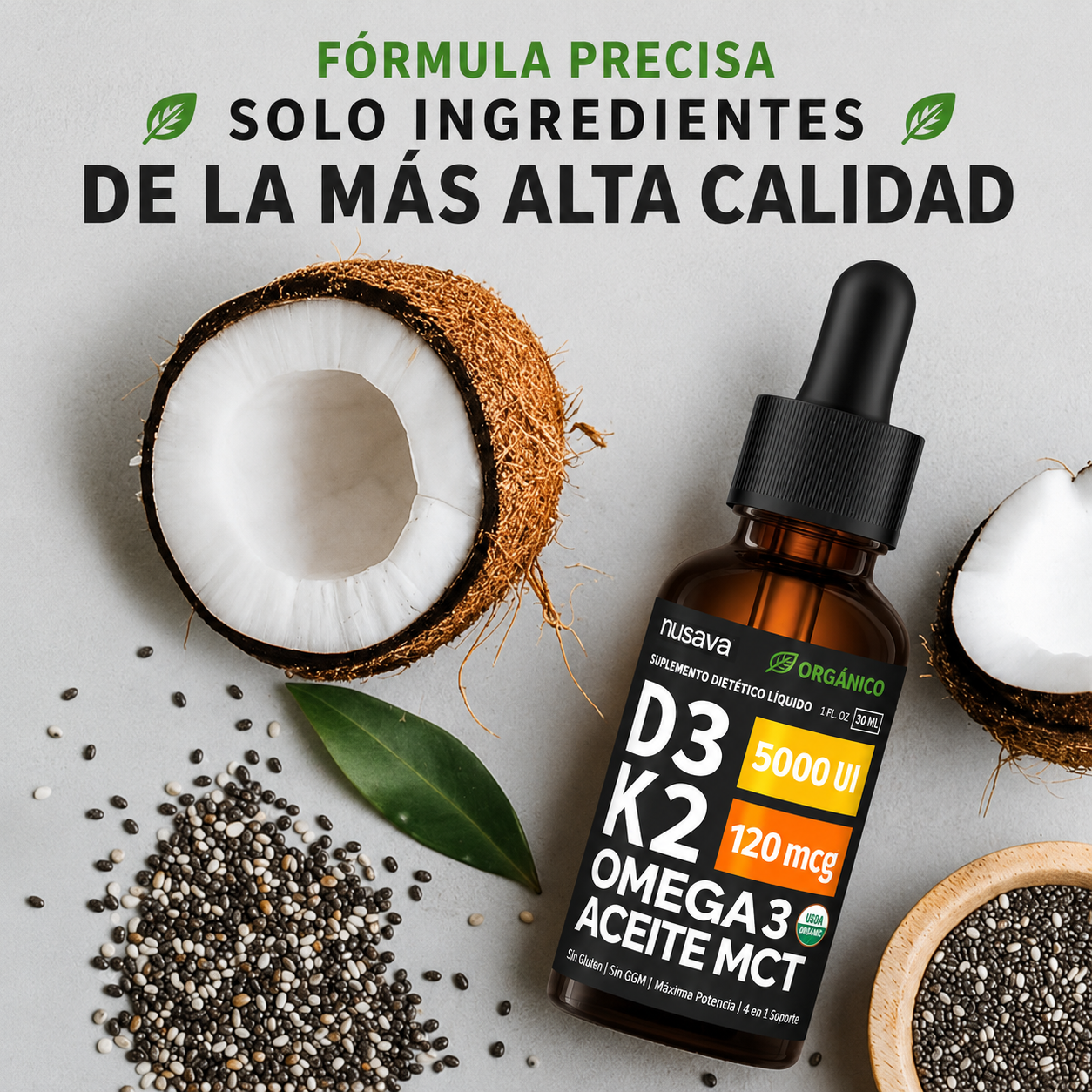 Gotas de vitamina D3 K2 con aceite MCT y Omega 3
